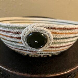 Handmade Ivory Rope Bowl Basket Earth Tones Brown Green Orange Medium 8.5 x 2.5